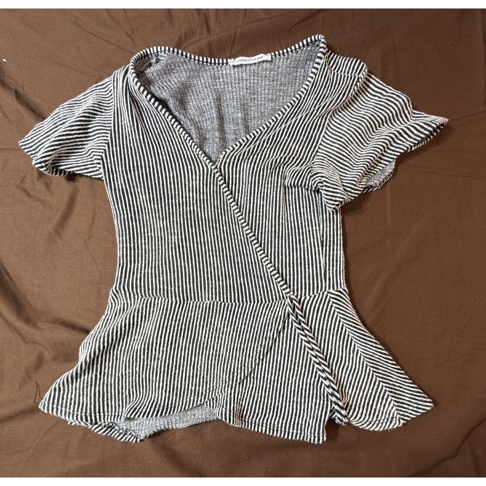 Caution To The Wind Women's Peplum Top Size XS Black White Striped